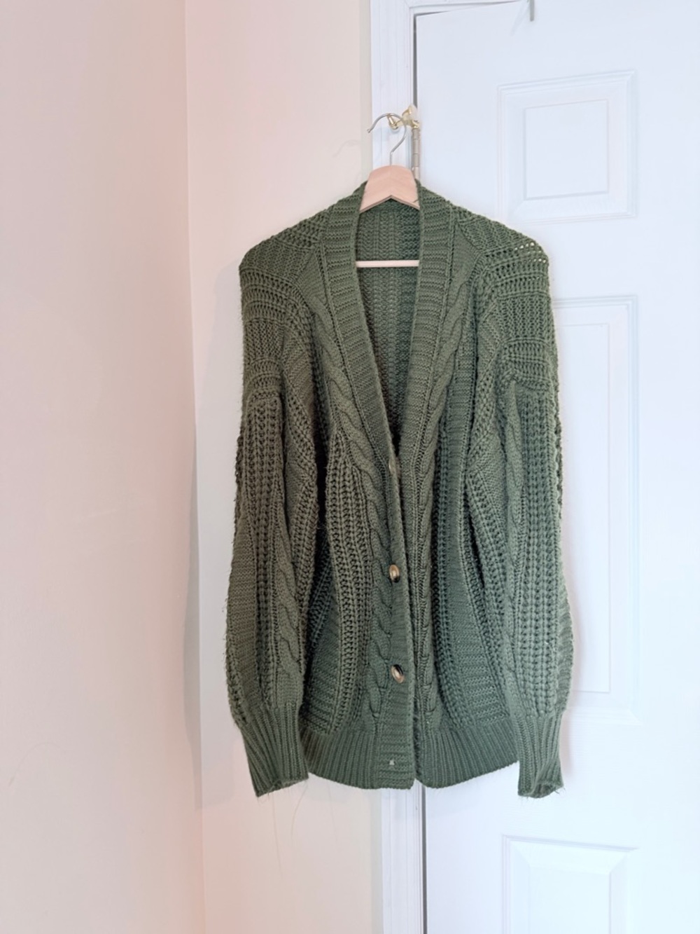 Olive Cable Knit Women's Cardigan Sweater